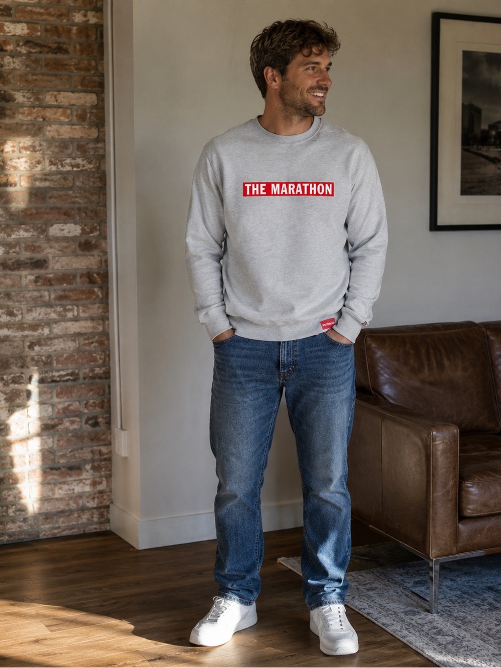 The Marathon TMC Bar Men’s Sweater Crew Grey Red Sweatshirt.